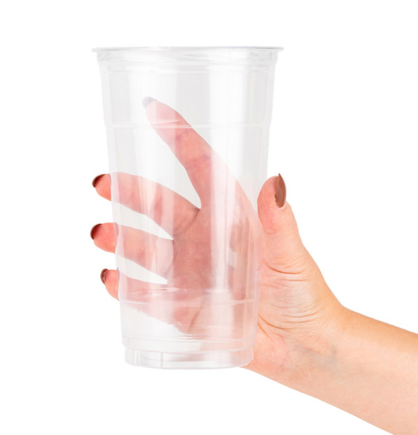 Large Disposable Clear PET Plastic Cups W/ Flat Lids and 